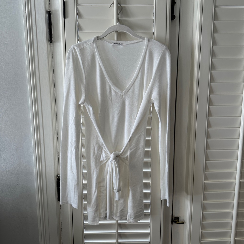 LAmade White Long Sleeve Tie-Front Top